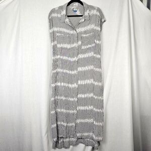 Kavu La Paz Maxi Dress Gray White Button Front Women's Size XL Tie‎ at Waist